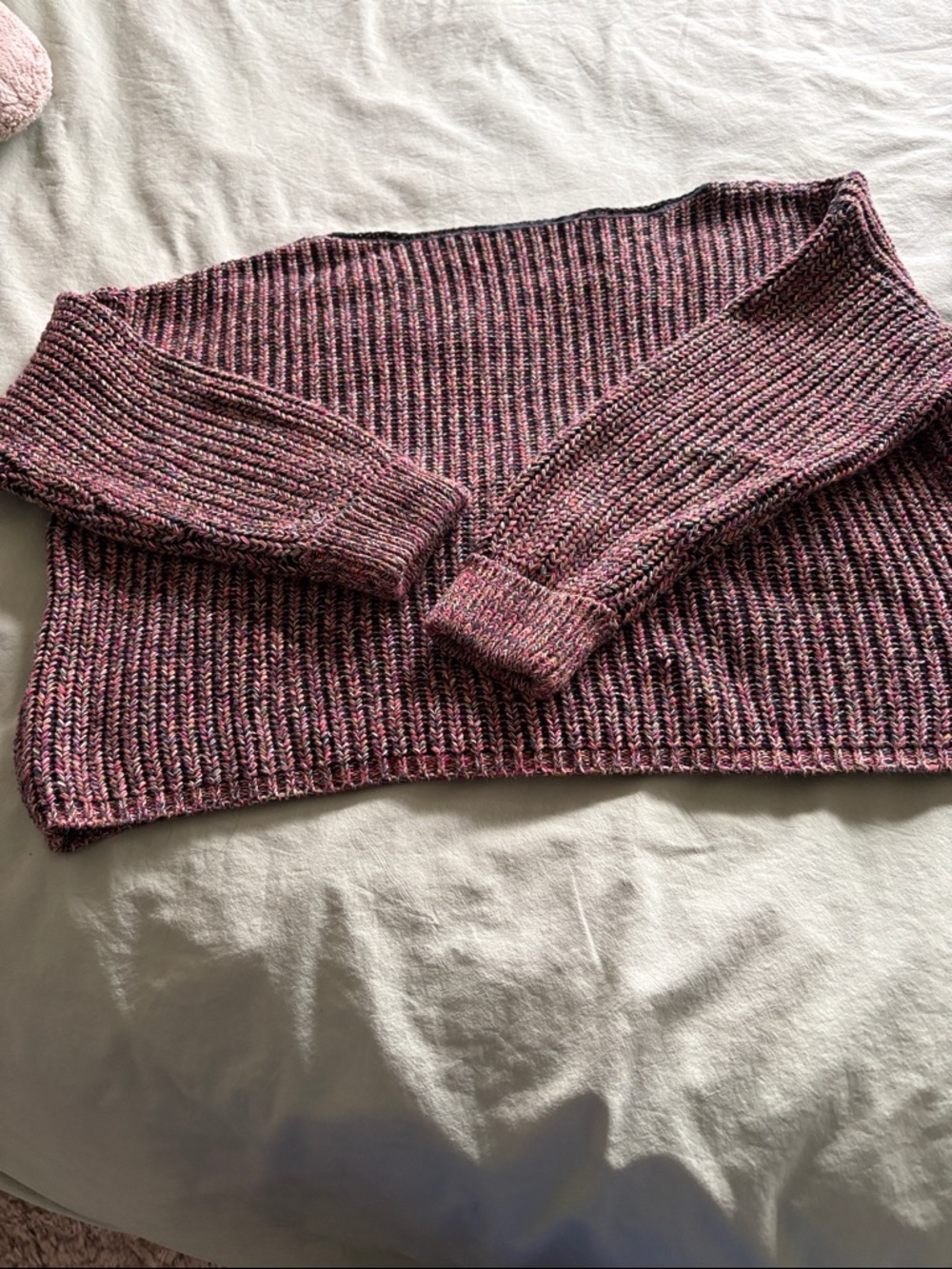 French Connection Pink Marled Off-the-Shoulder Ribbed Sweater
